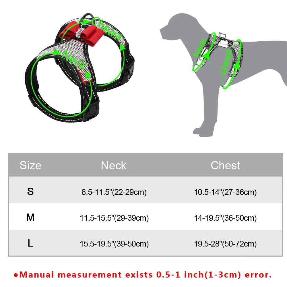 Reflective Dog Harness Nylon Pitbull Pug Small Medium Dogs Harnesses Vest Bling Rhinestone Bowknot
