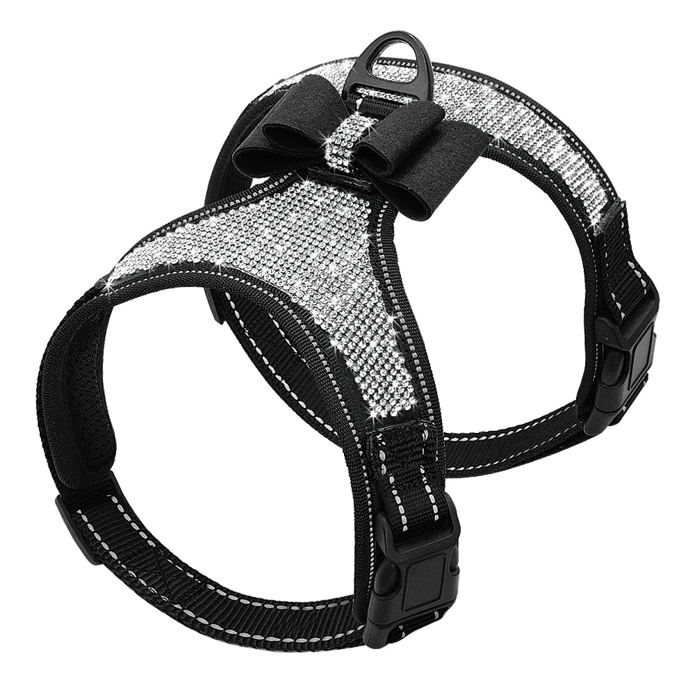 Reflective Dog Harness Nylon Pitbull Pug Small Medium Dogs Harnesses Vest Bling Rhinestone Bowknot