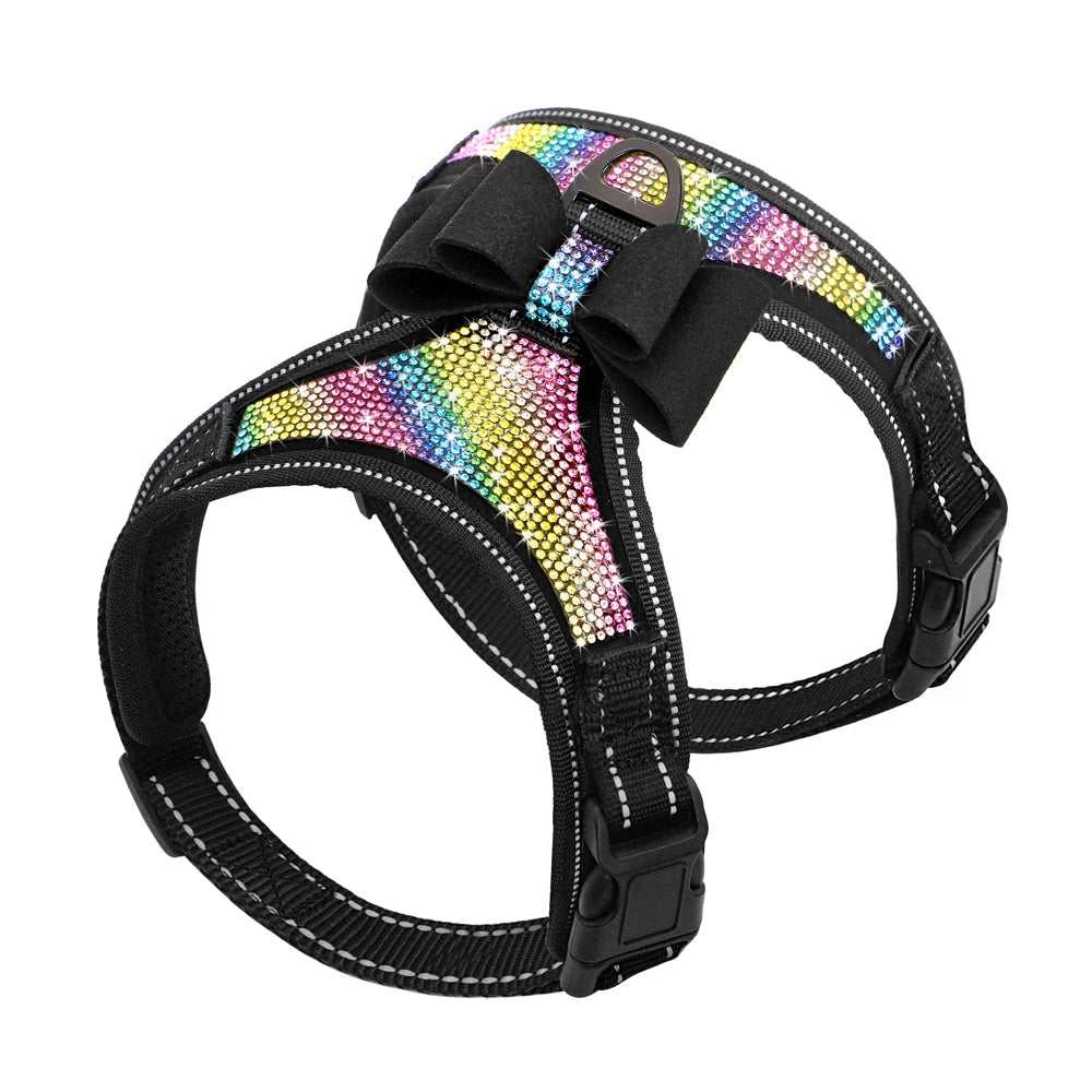 Reflective Dog Harness Nylon Pitbull Pug Small Medium Dogs Harnesses Vest Bling Rhinestone Bowknot