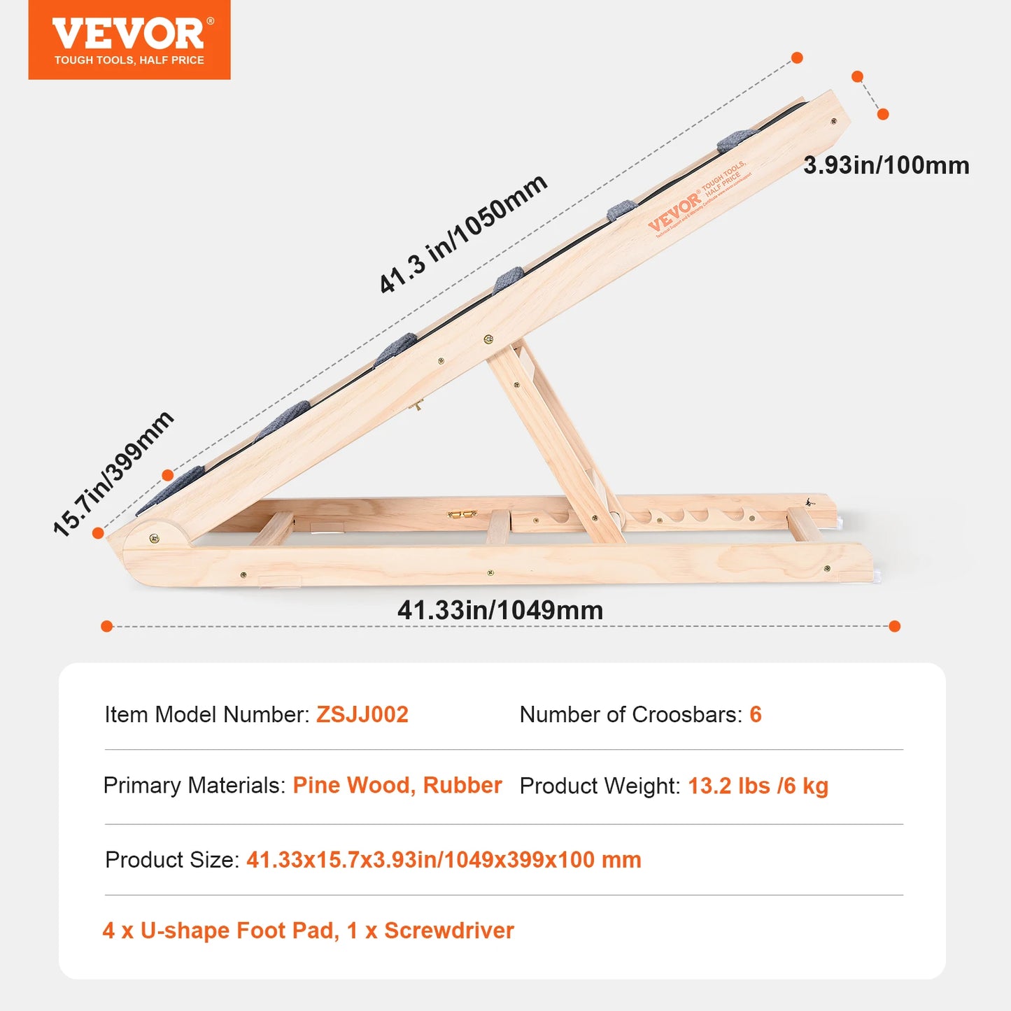 VEVOR Dog Ramp Folding Ladder Anti-slip High Adjustable Wooden