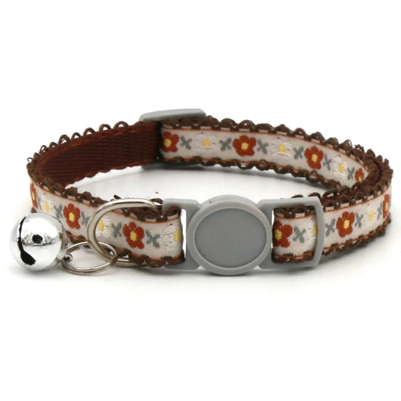 Hand Knitting Flower Pet Lace Cat Collar With Bell Colorful Retro
