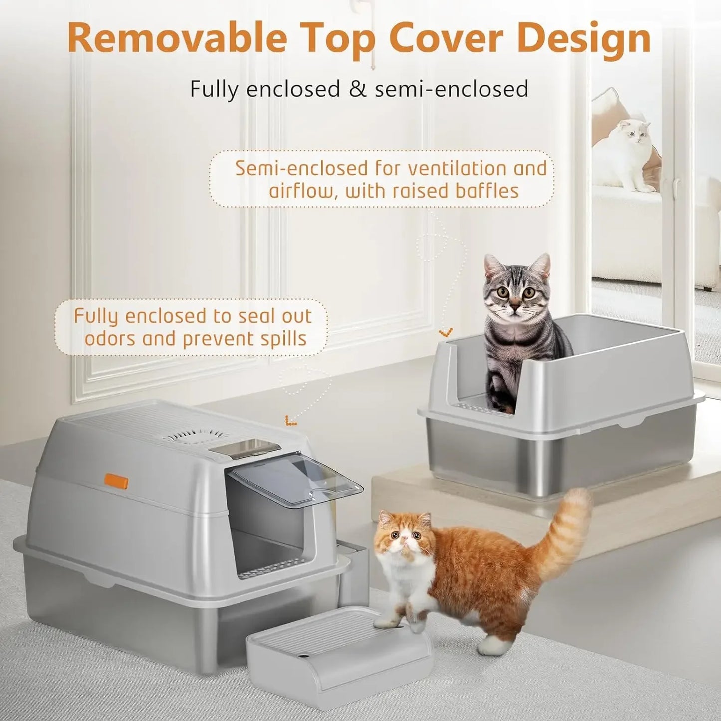 Stainless Steel Cat Litter Box with Lid, XL Extra Large