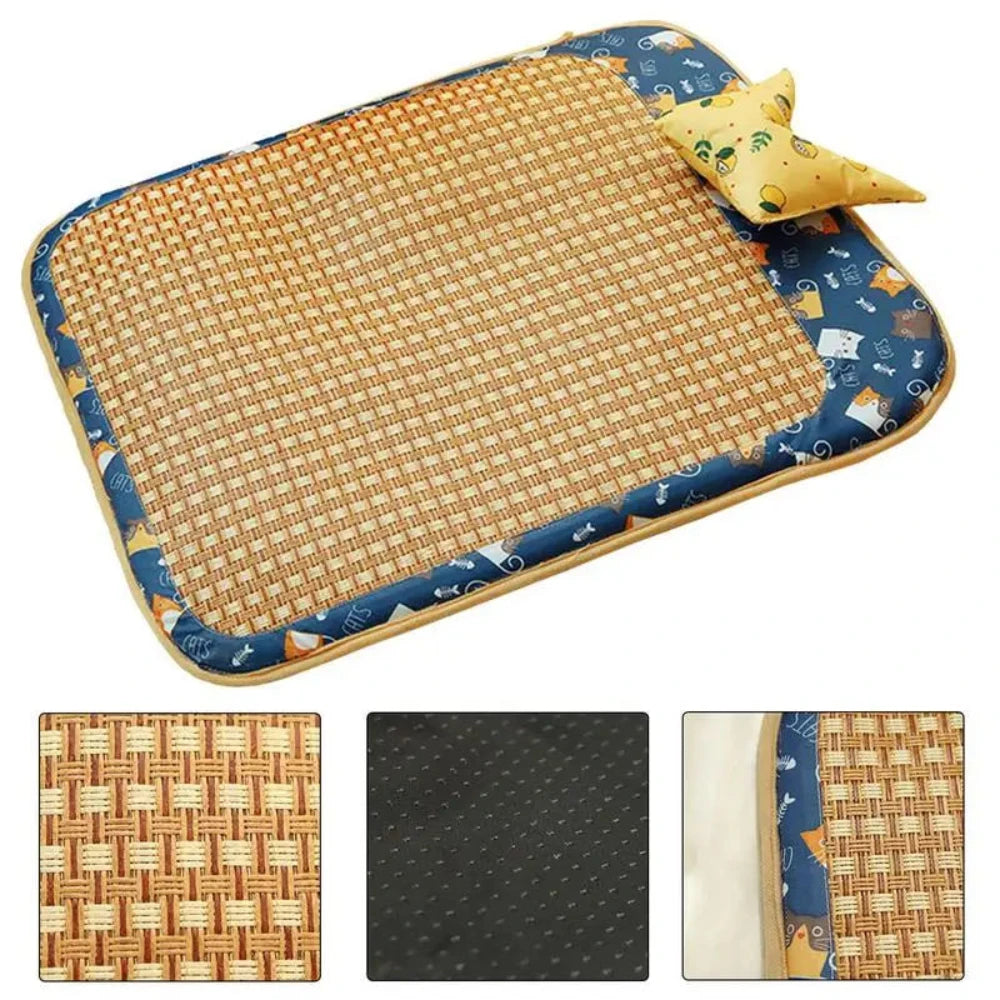 Cat Summer Rattan Pad With Pillow Bite-resistant