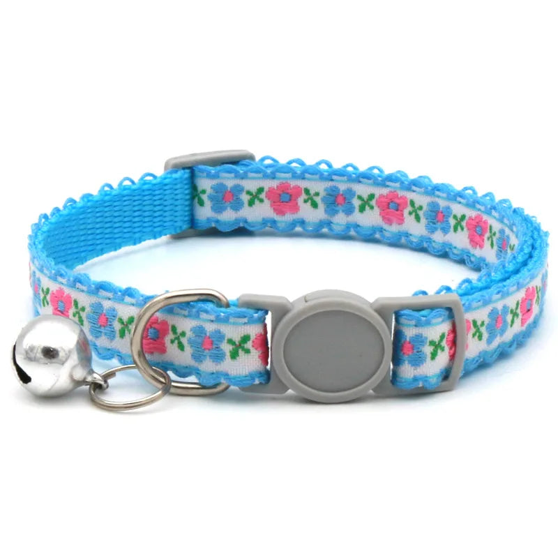Hand Knitting Flower Pet Lace Cat Collar With Bell Colorful Retro