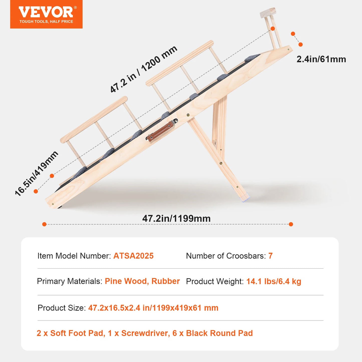 VEVOR Dog Ramp Folding Ladder Anti-slip High Adjustable Wooden