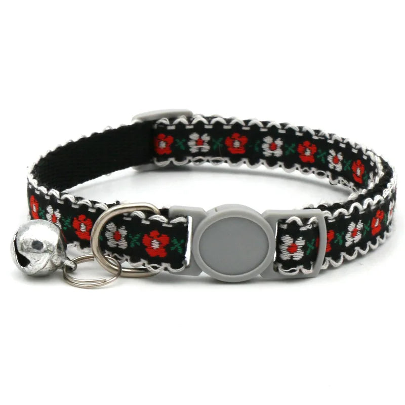 Hand Knitting Flower Pet Lace Cat Collar With Bell Colorful Retro
