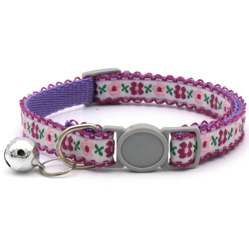 Hand Knitting Flower Pet Lace Cat Collar With Bell Colorful Retro
