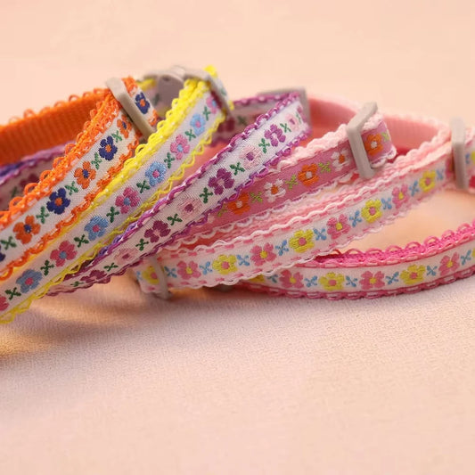 Hand Knitting Flower Pet Lace Cat Collar With Bell Colorful Retro