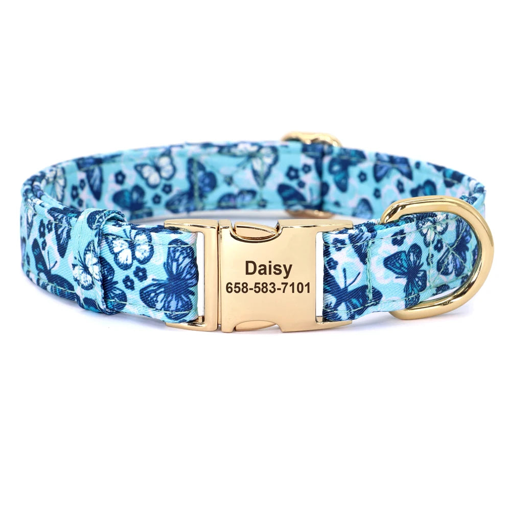 Personalized Nylon Dog Collar Flower Bee Printed