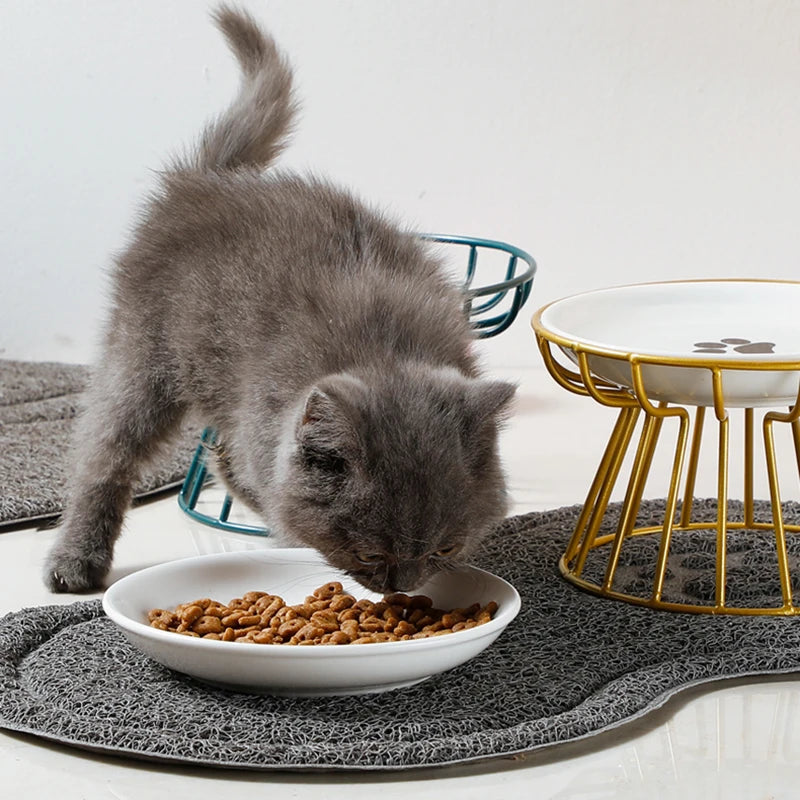 1 Set Pet Ceramic Bowl Iron Rack Cat Food Snacks