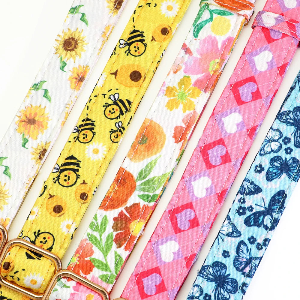 Personalized Nylon Dog Collar Flower Bee Printed