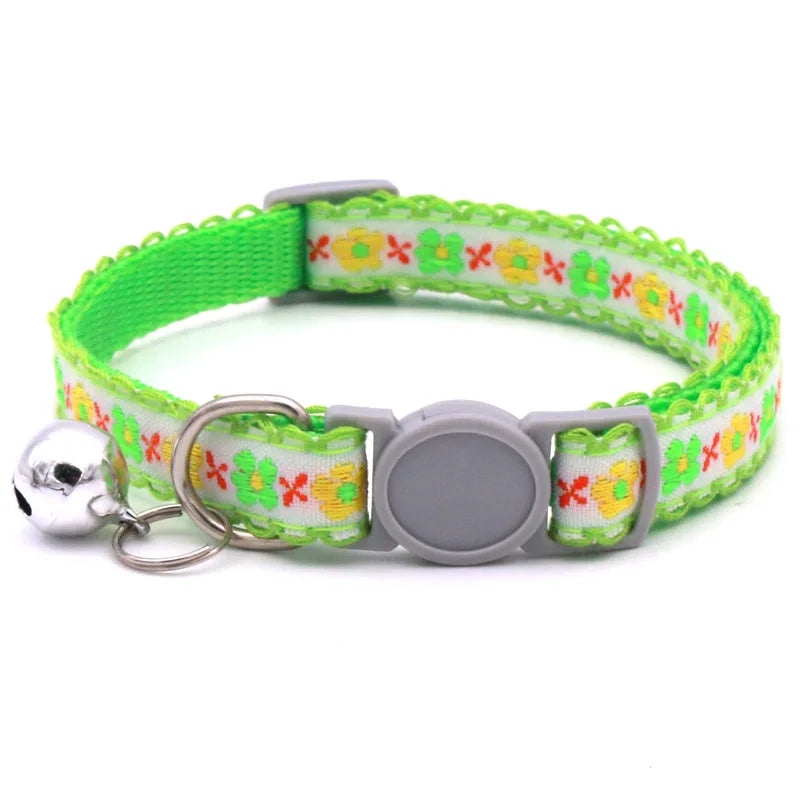 Hand Knitting Flower Pet Lace Cat Collar With Bell Colorful Retro
