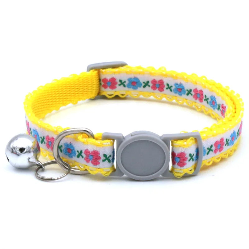 Hand Knitting Flower Pet Lace Cat Collar With Bell Colorful Retro