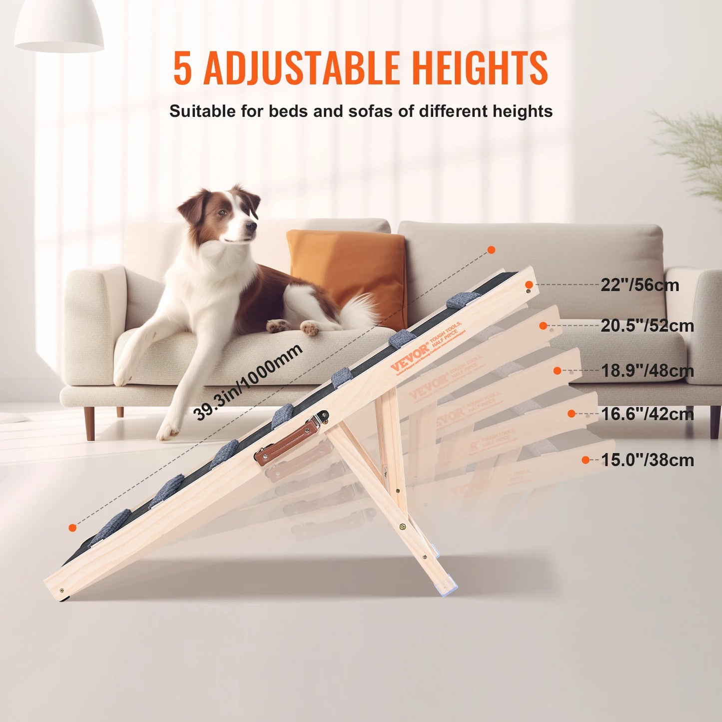 VEVOR Dog Ramp Folding Ladder Anti-slip High Adjustable Wooden