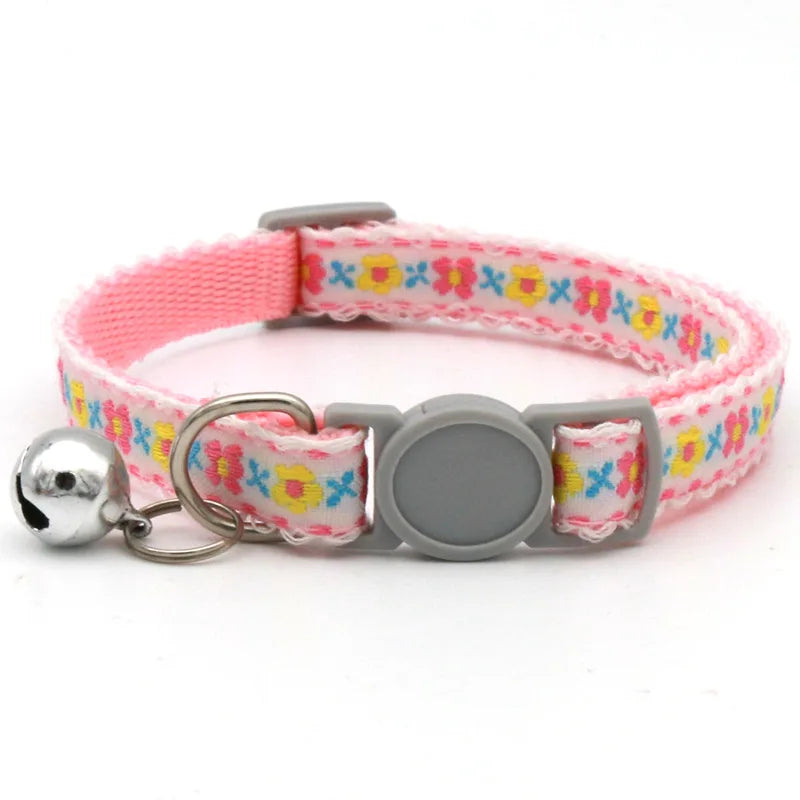 Hand Knitting Flower Pet Lace Cat Collar With Bell Colorful Retro