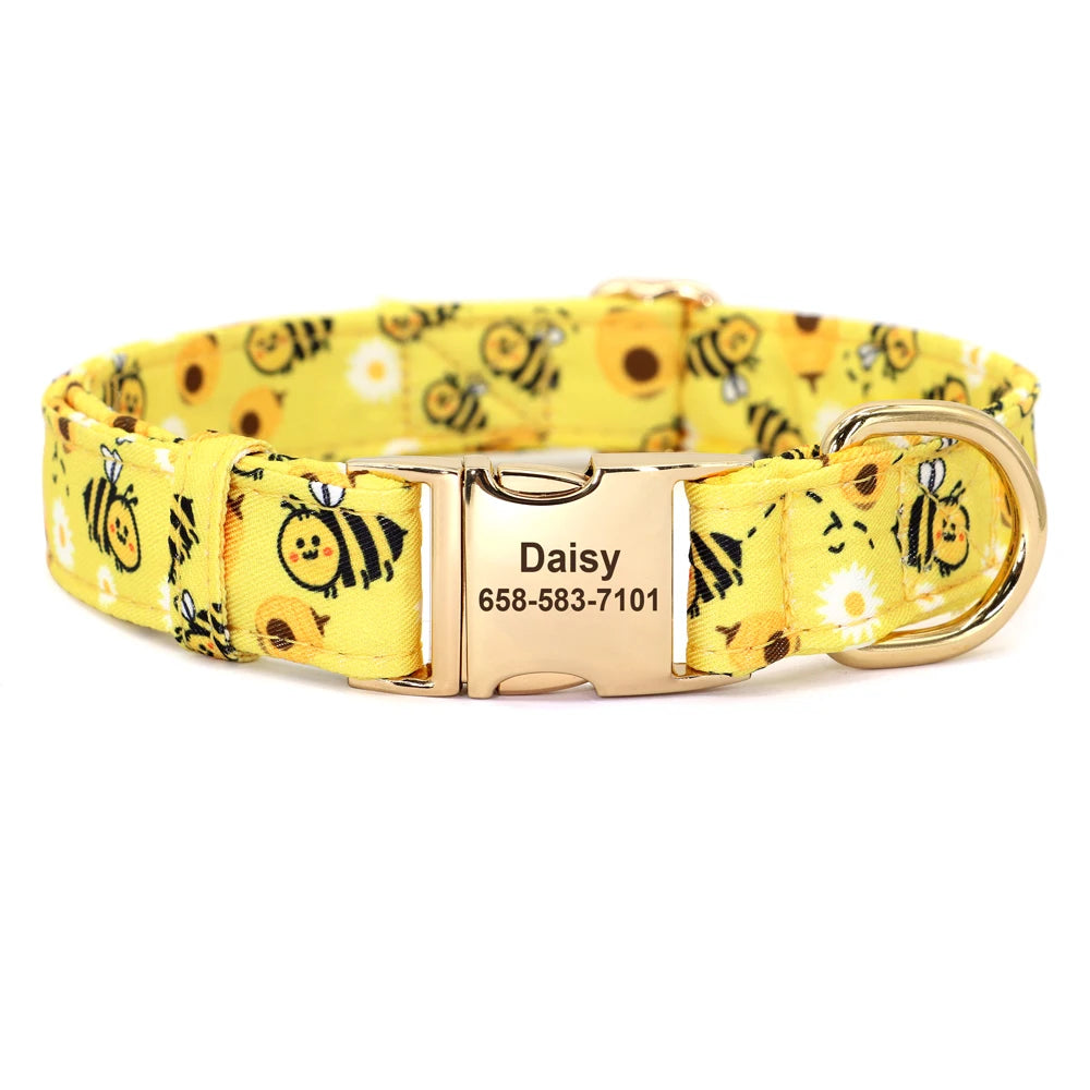 Personalized Nylon Dog Collar Flower Bee Printed