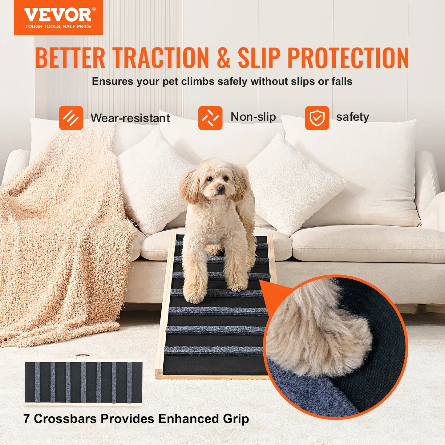 VEVOR Dog Ramp Folding Ladder Anti-slip High Adjustable Wooden