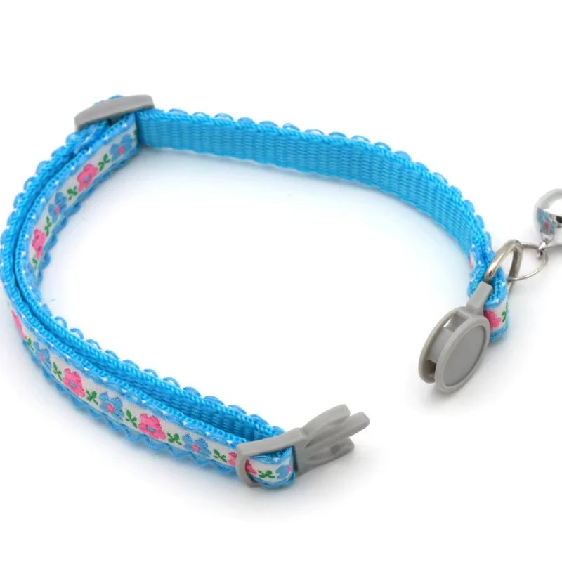 Hand Knitting Flower Pet Lace Cat Collar With Bell Colorful Retro